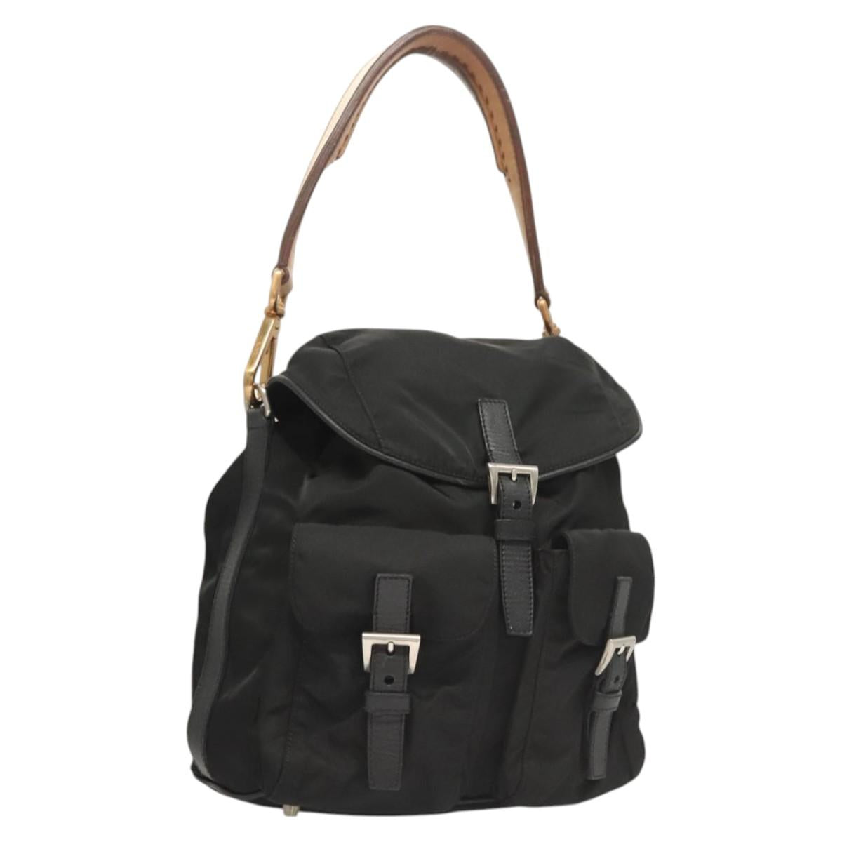 PRADA Shoulder Bag Nylon Black Gold Auth 123769