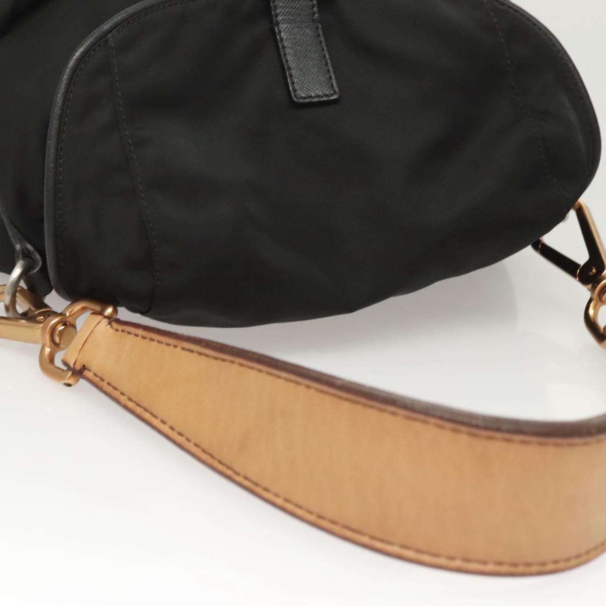 PRADA Shoulder Bag Nylon Black Gold Auth 123769
