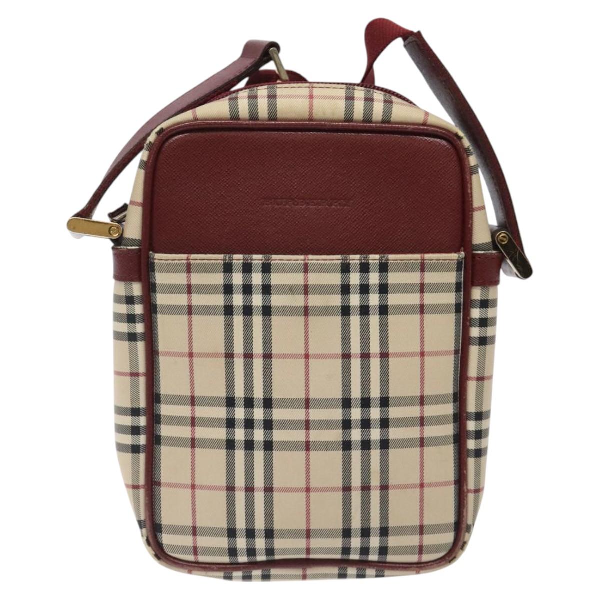 BURBERRY Nova Check Shoulder Bag Canvas Beige Gold Auth 123788