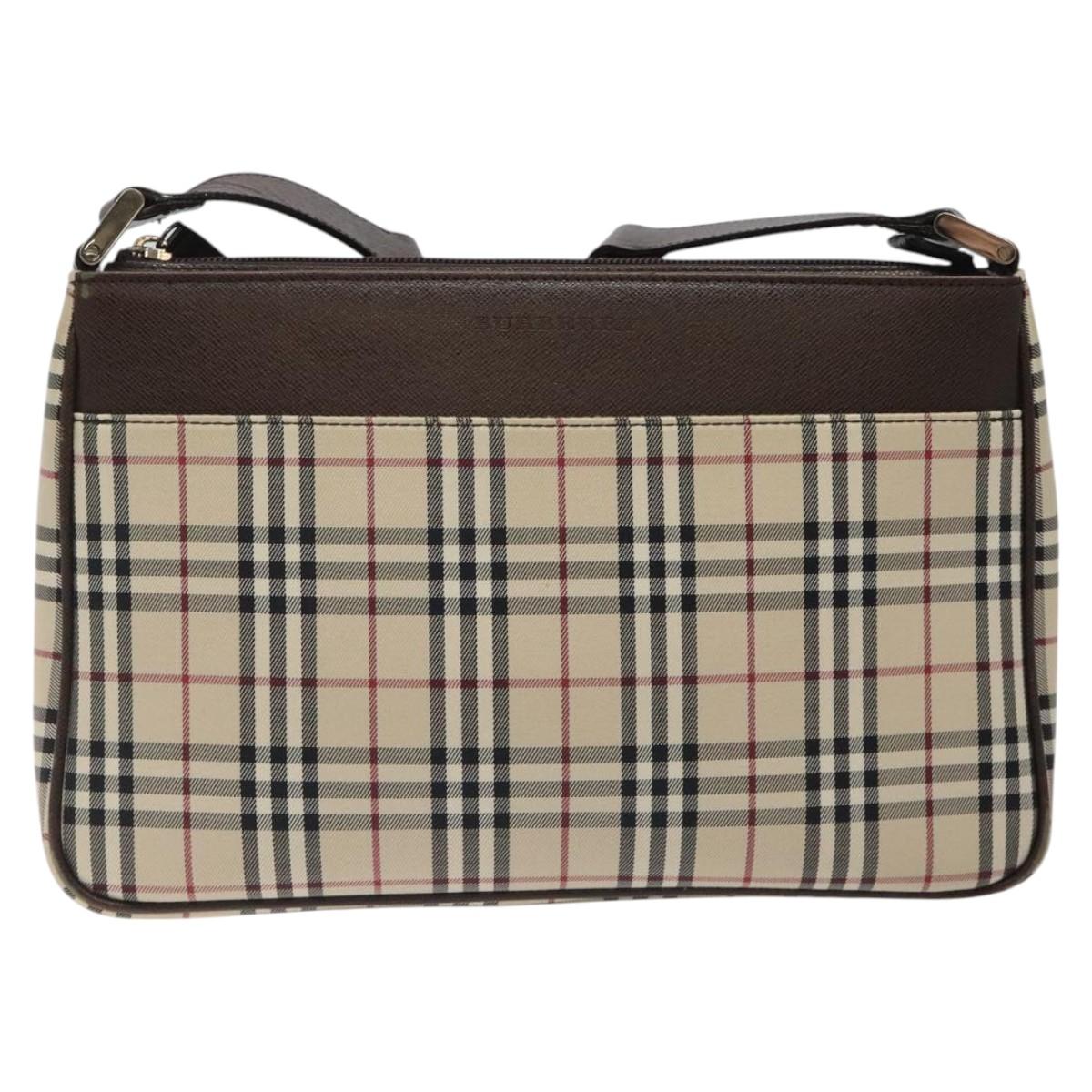 BURBERRY Nova Check Shoulder Bag Canvas Beige Silver Auth 123791