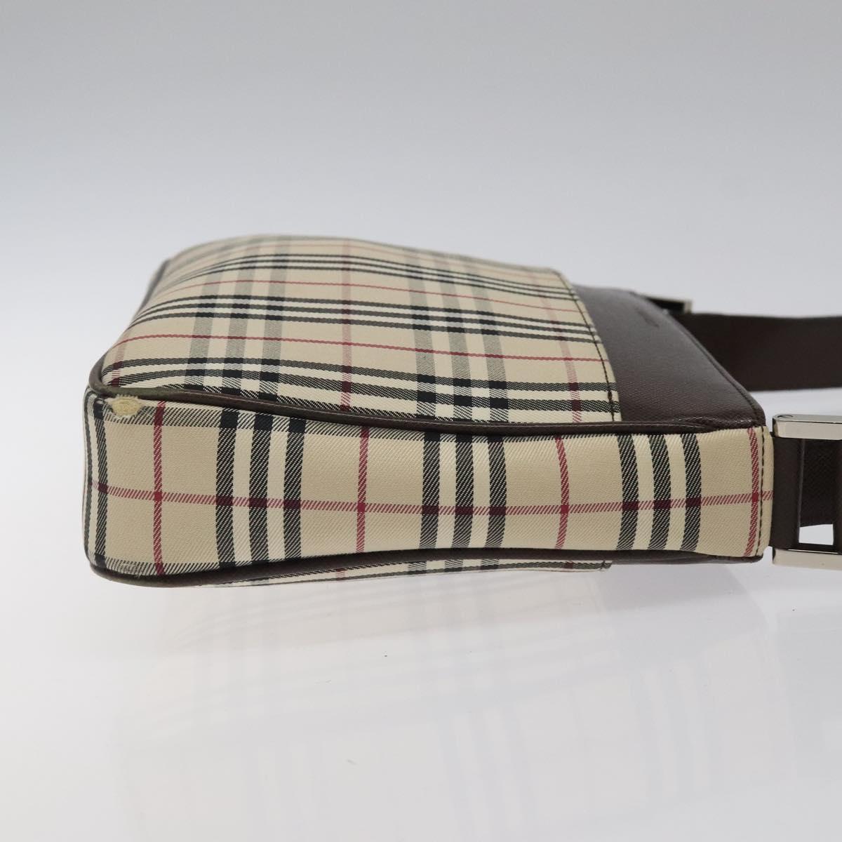 BURBERRY Nova Check Shoulder Bag Canvas Beige Silver Auth 123791