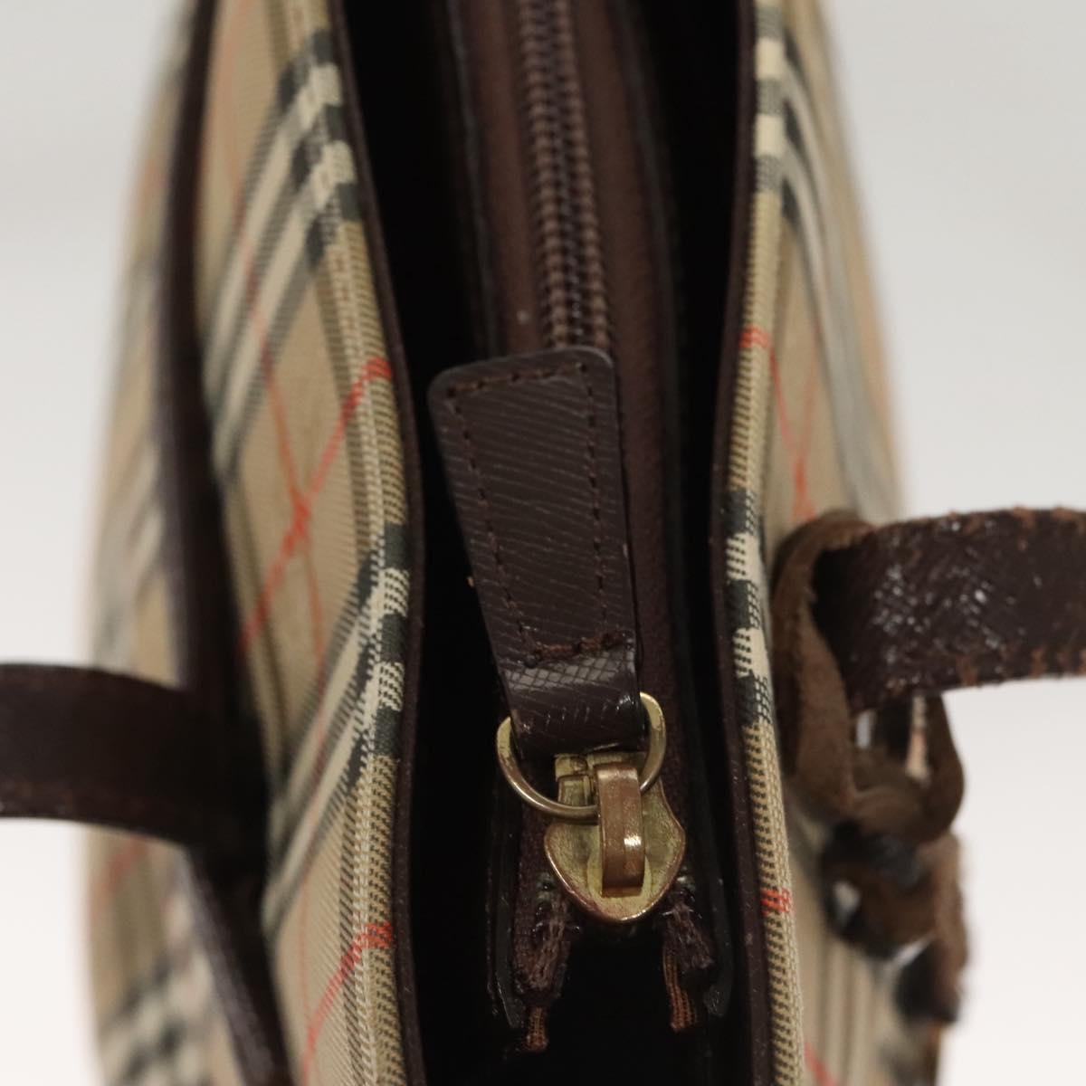 BURBERRY Nova Check Shoulder Bag Canvas Beige Gold Auth 123802