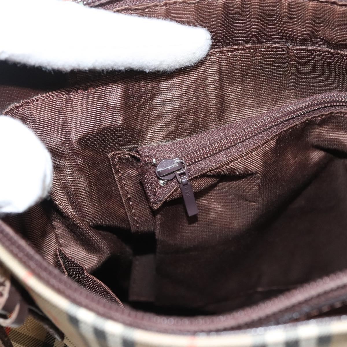 BURBERRY Nova Check Shoulder Bag Canvas Beige Gold Auth 123802