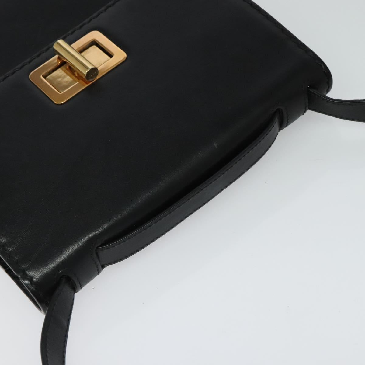Chloe Shoulder Bag Leather Black Gold Auth 123811