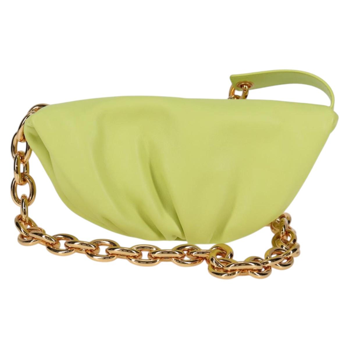 BOTTEGA VENETA The Chain Pouch Leather Yellow Gold Auth 123813SAM