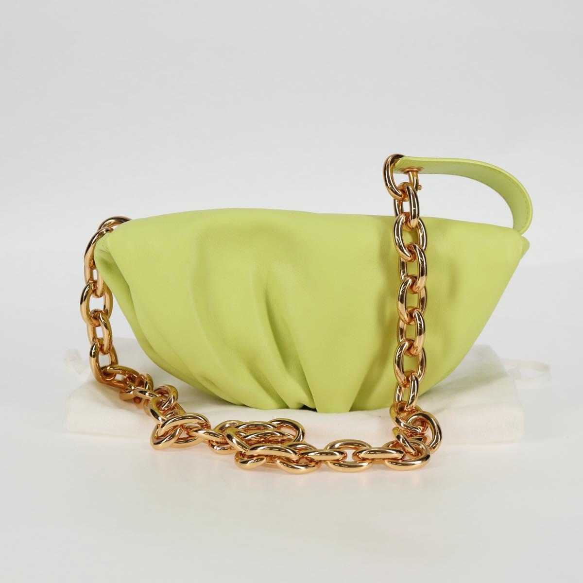 BOTTEGA VENETA The Chain Pouch Leather Yellow Gold Auth 123813SAM