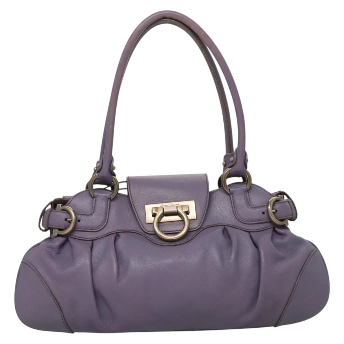 Salvatore Ferragamo Gancini Shoulder Bag Leather Purple Auth 123821