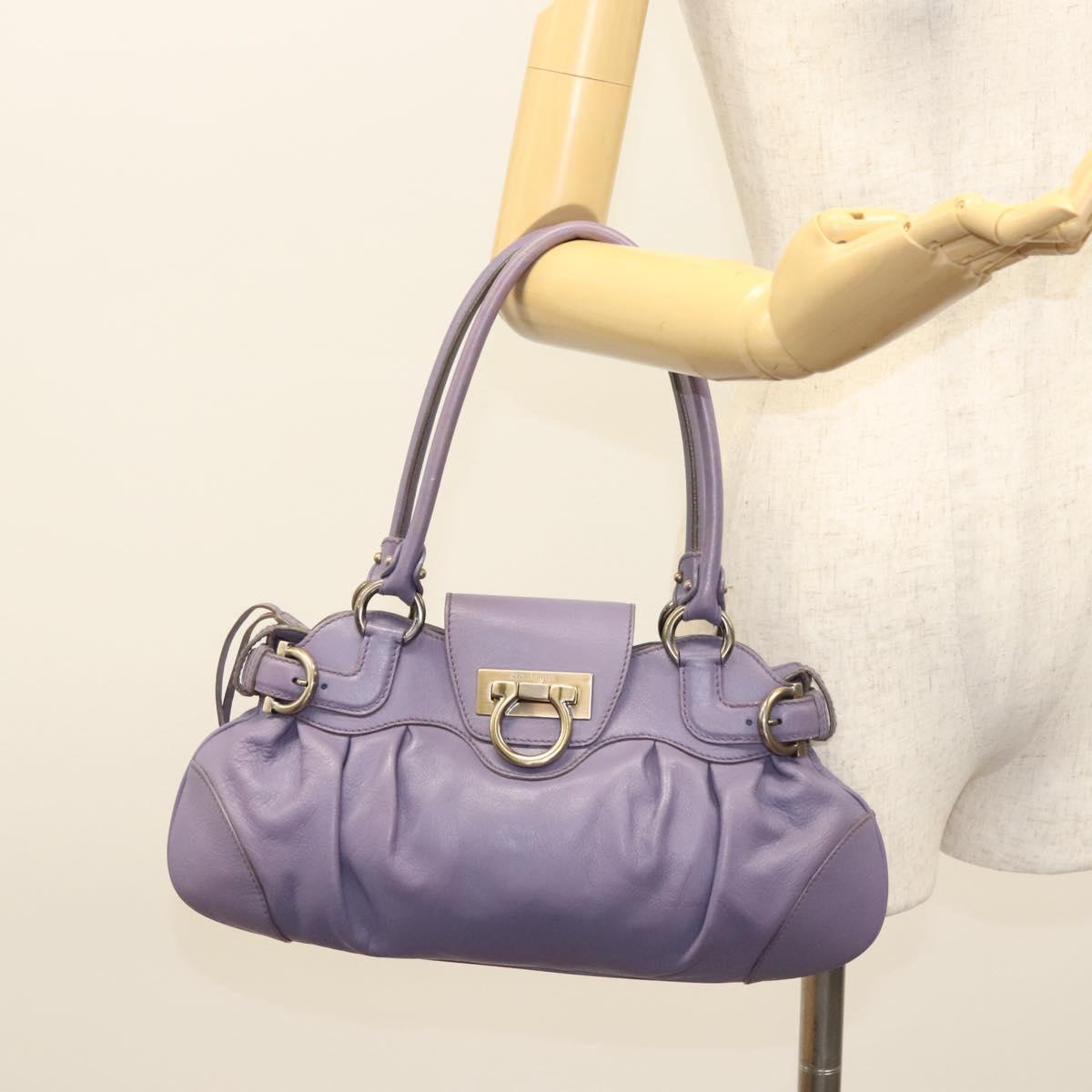 Salvatore Ferragamo Gancini Shoulder Bag Leather Purple Auth 123821