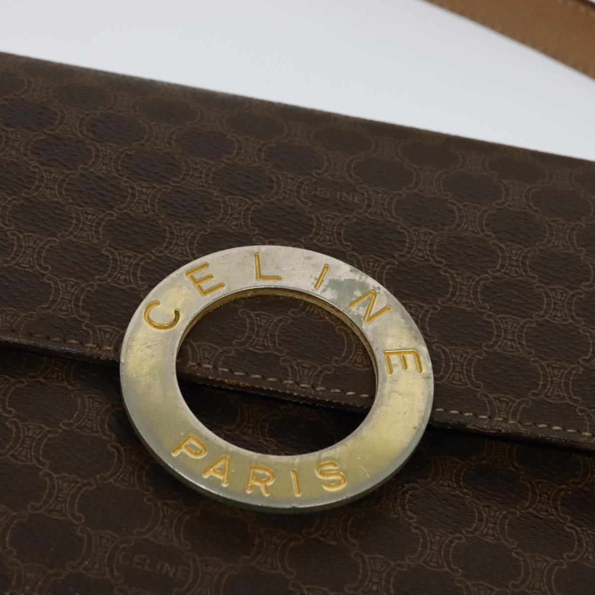 CELINE Macadam Canvas Circle Shoulder Bag PVC Leather Brown Gold Auth 123825