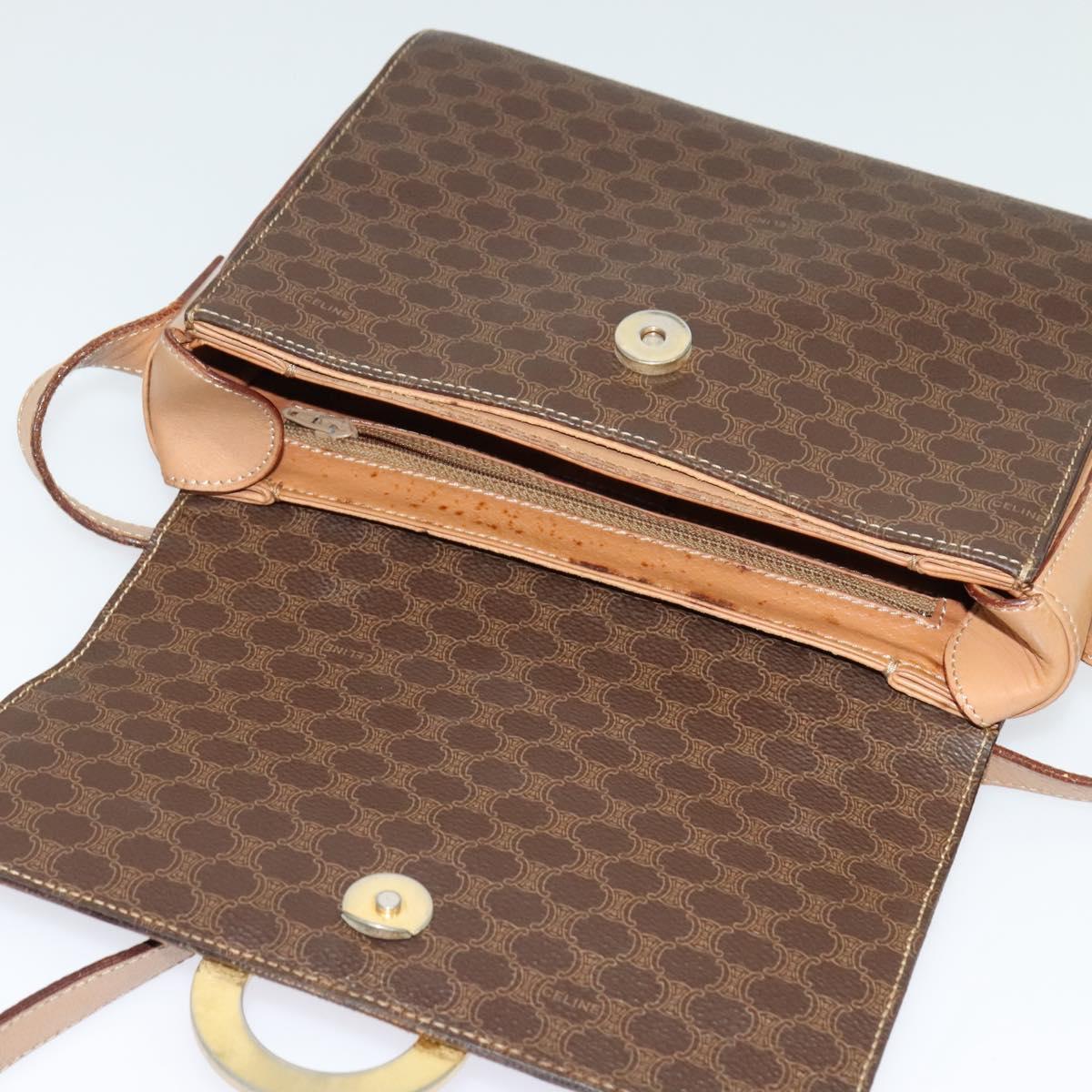 CELINE Macadam Canvas Circle Shoulder Bag PVC Leather Brown Gold Auth 123825