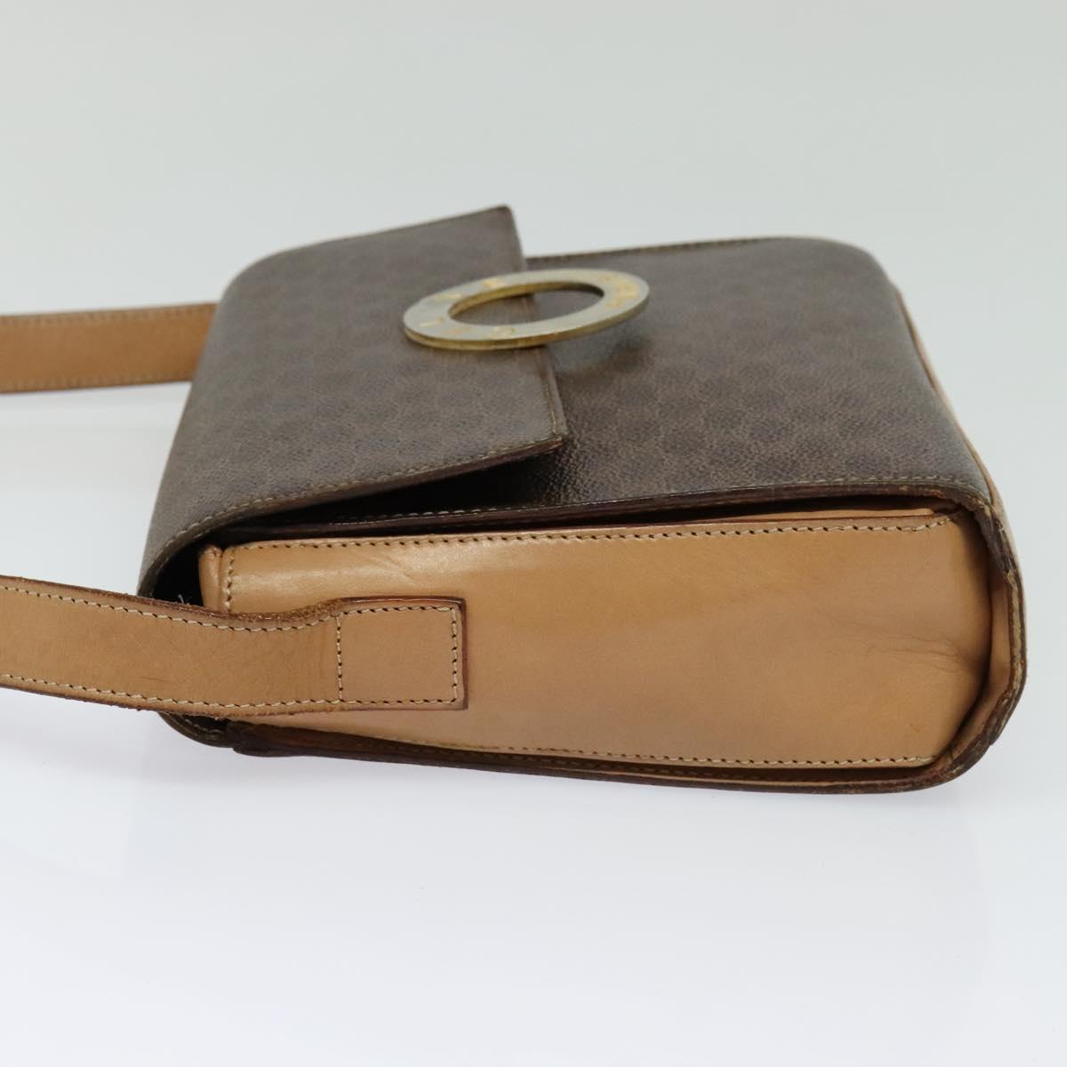 CELINE Macadam Canvas Circle Shoulder Bag PVC Leather Brown Gold Auth 123825
