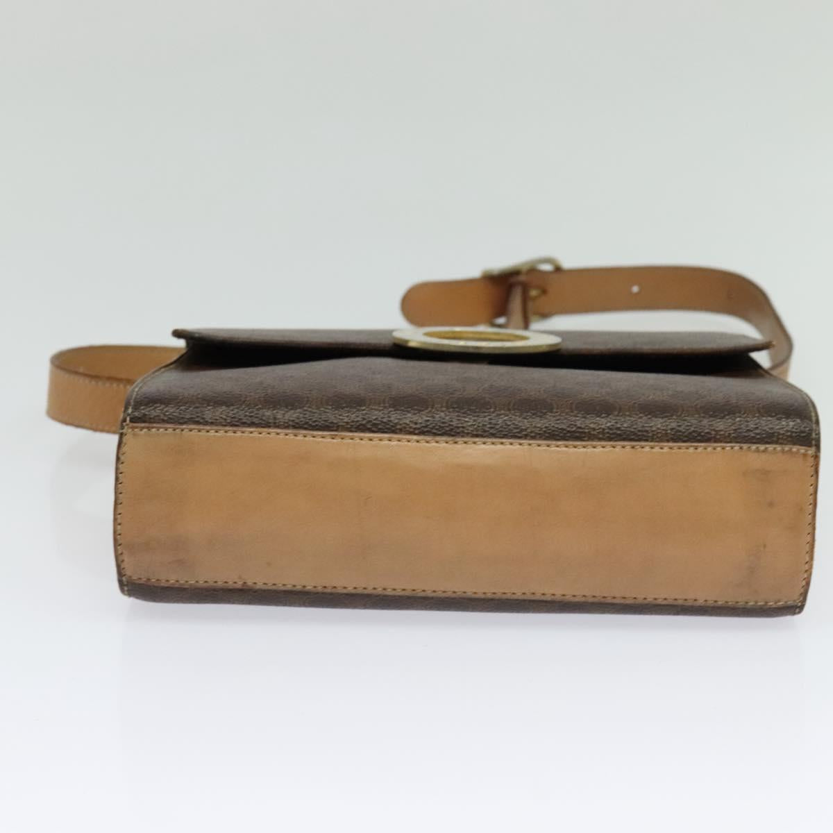 CELINE Macadam Canvas Circle Shoulder Bag PVC Leather Brown Gold Auth 123825