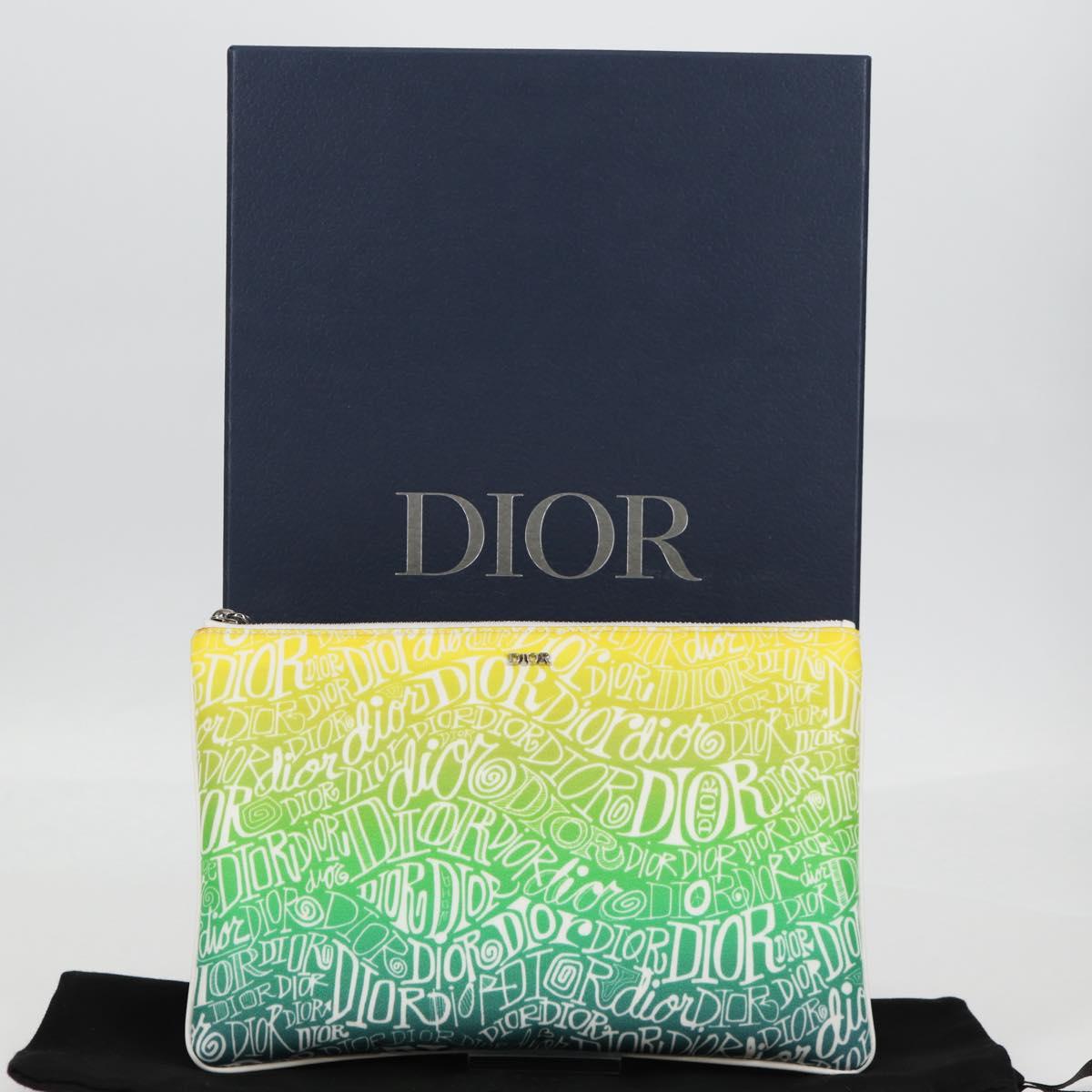 Christian Dior STUSSY Collaboration Pouch Nylon Yellow Green Auth 123837M