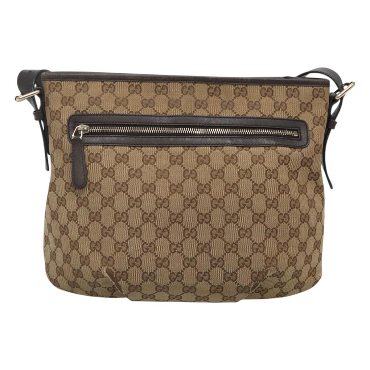 GUCCI GG Canvas Shoulder Bag Outlet Beige Gold 388930 Auth 123848