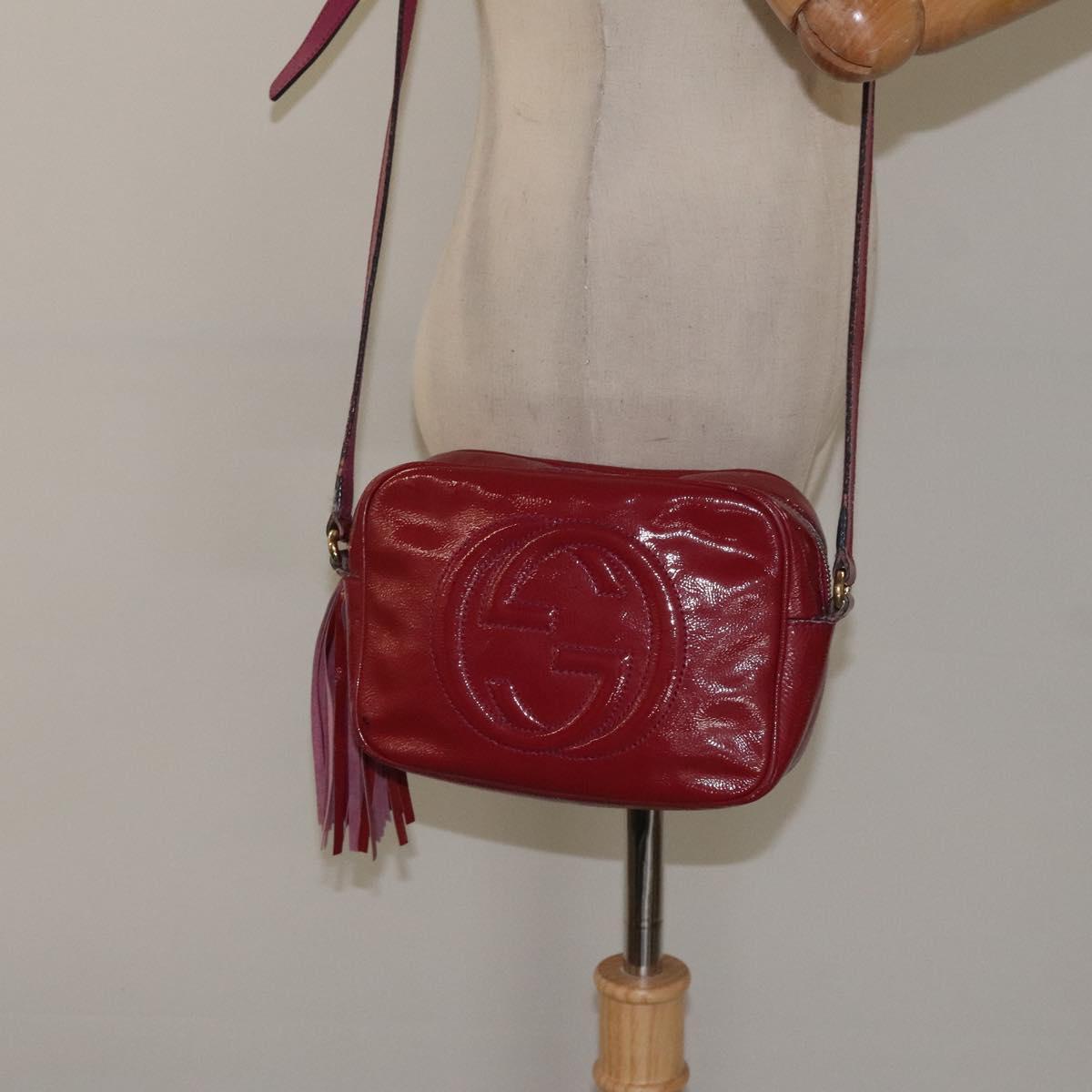 GUCCI Soho Interlocking Shoulder Bag Enamel Red Gold 308364 Auth 123849