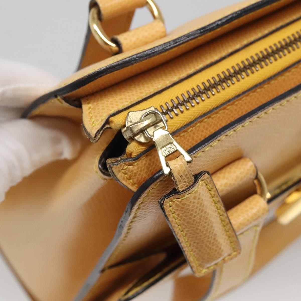 CELINE Hand Bag Leather Yellow Gold Auth 123851