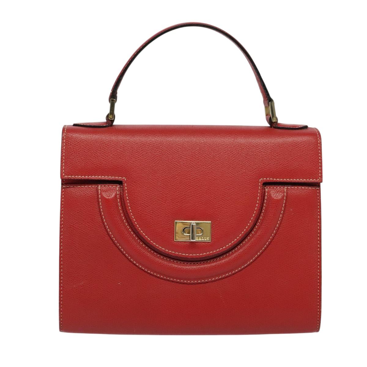 BALLY Hand Bag Leather 2way Red Gold Auth 123853