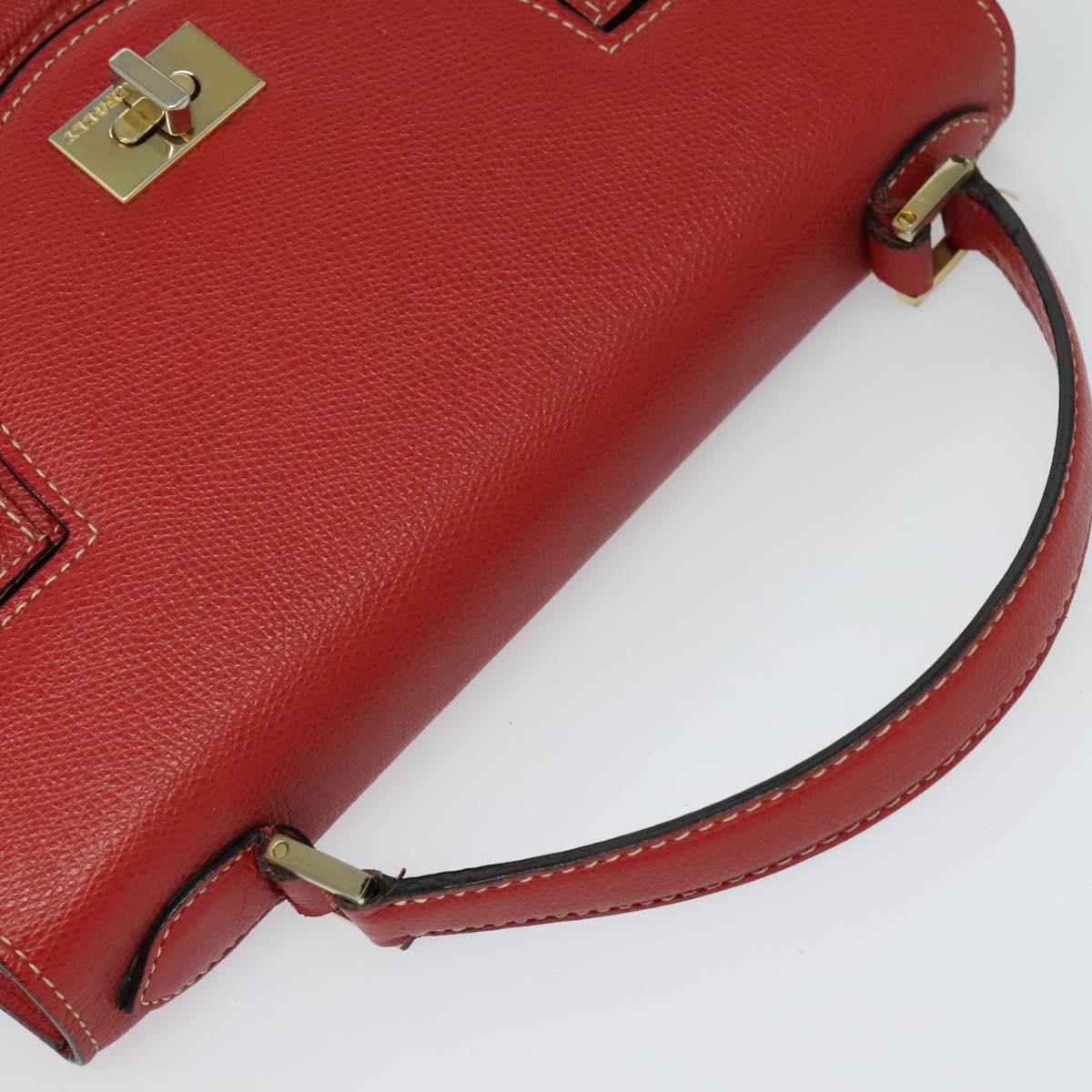 BALLY Hand Bag Leather 2way Red Gold Auth 123853