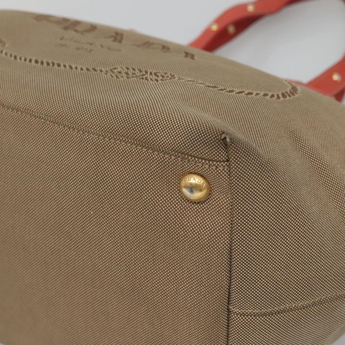 PRADA Hand Bag Canvas Beige Gold Auth 123858