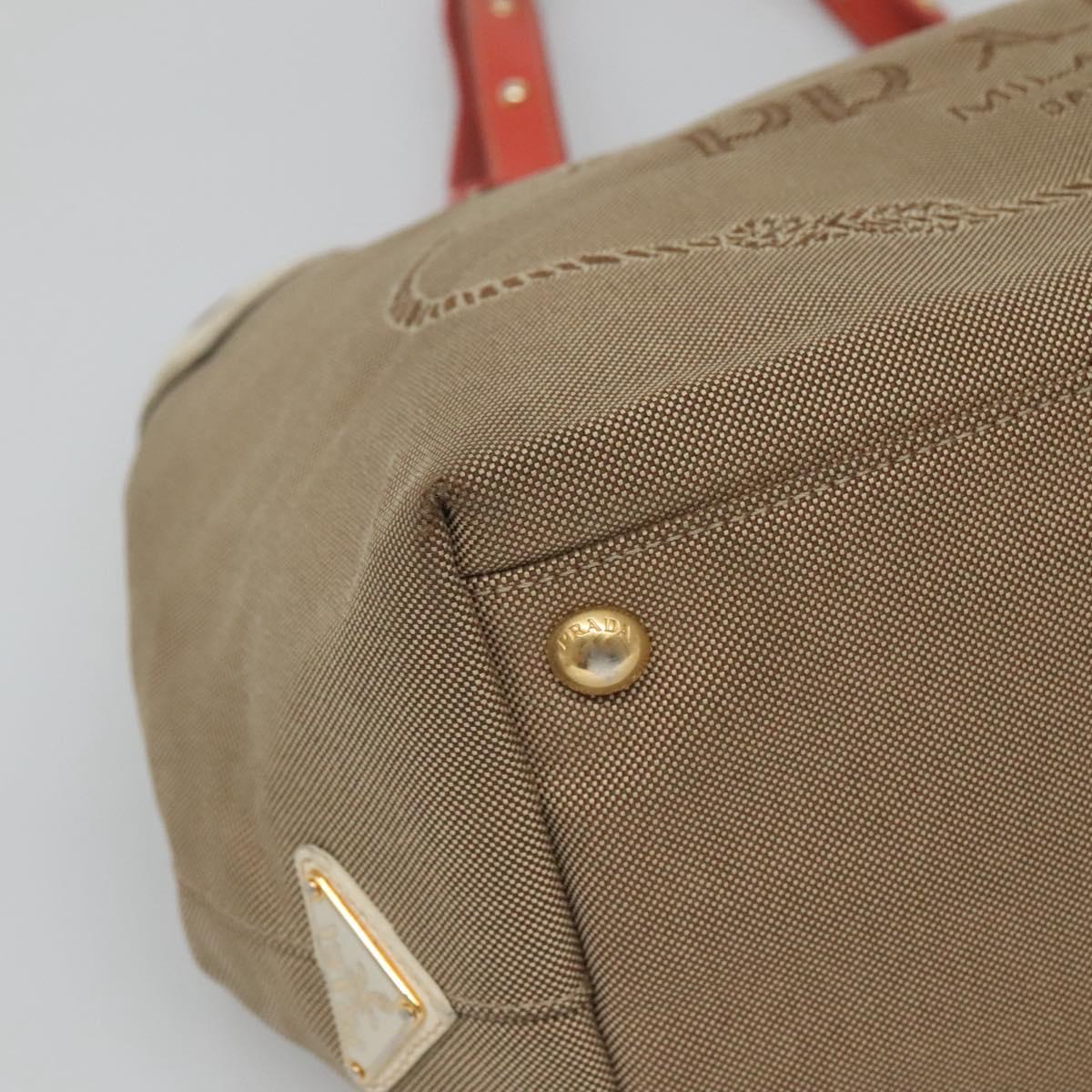 PRADA Hand Bag Canvas Beige Gold Auth 123858