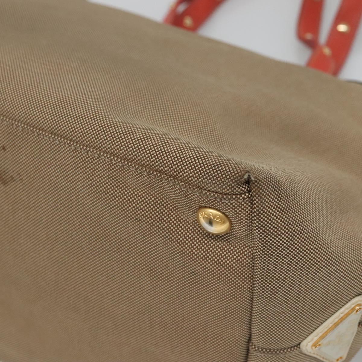 PRADA Hand Bag Canvas Beige Gold Auth 123858