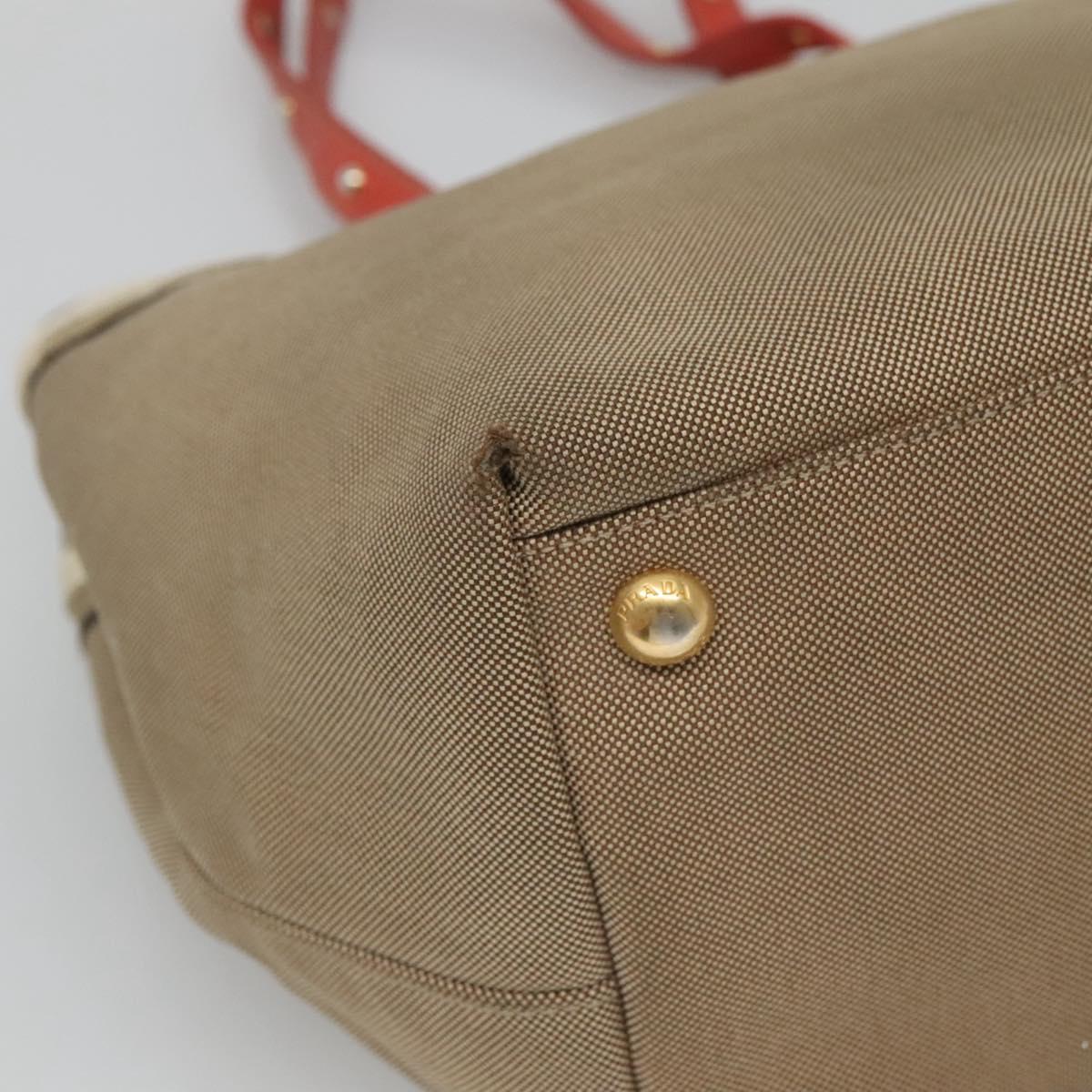 PRADA Hand Bag Canvas Beige Gold Auth 123858