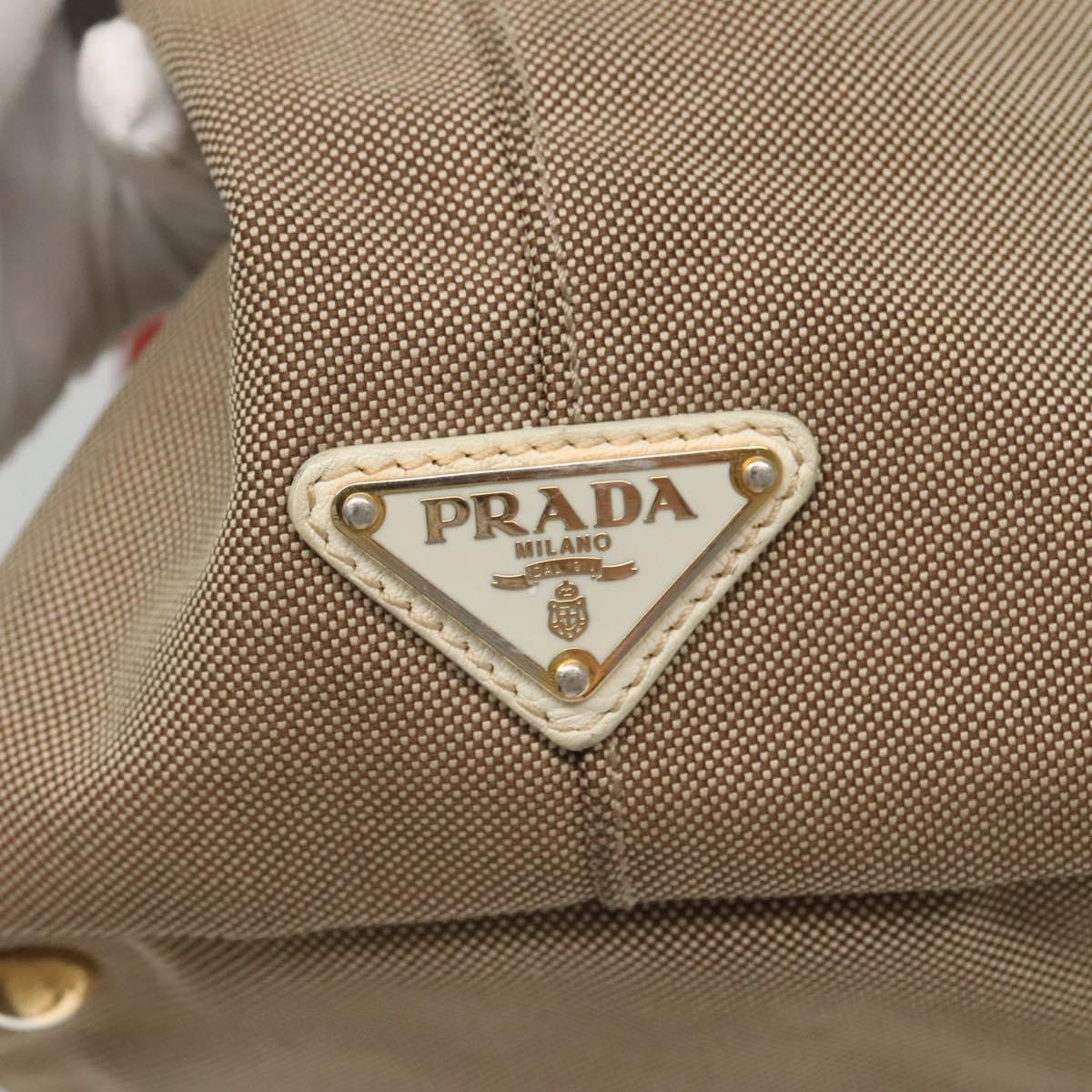 PRADA Hand Bag Canvas Beige Gold Auth 123858