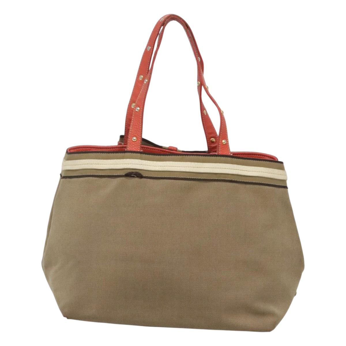 PRADA Hand Bag Canvas Beige Gold Auth 123858