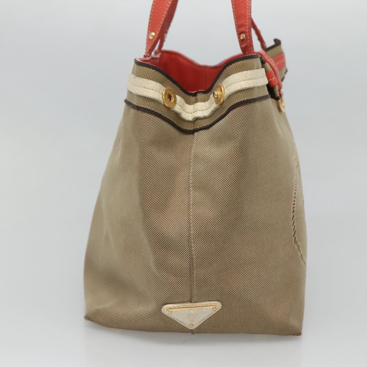 PRADA Hand Bag Canvas Beige Gold Auth 123858