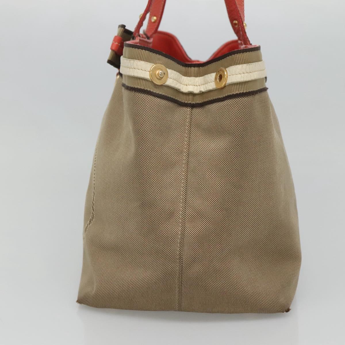 PRADA Hand Bag Canvas Beige Gold Auth 123858