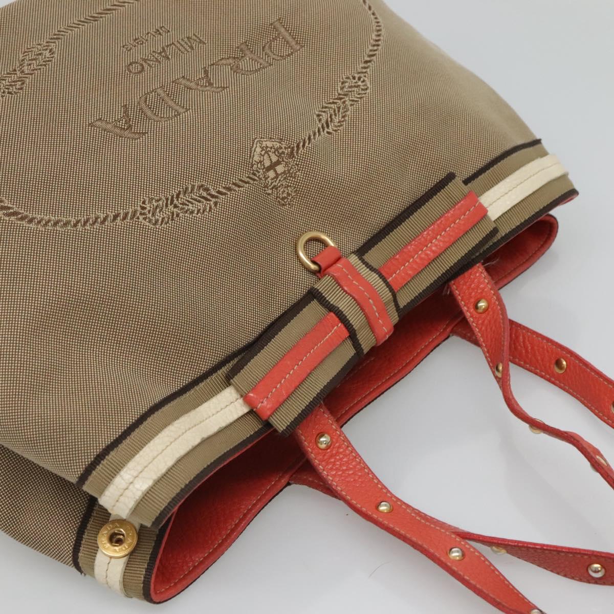 PRADA Hand Bag Canvas Beige Gold Auth 123858