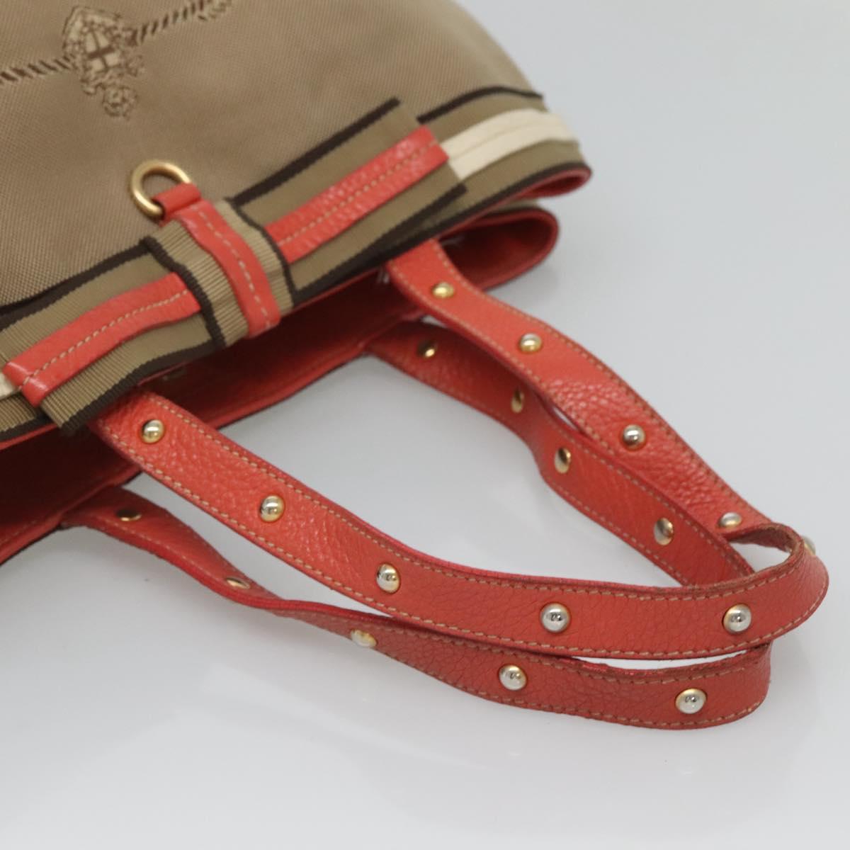 PRADA Hand Bag Canvas Beige Gold Auth 123858
