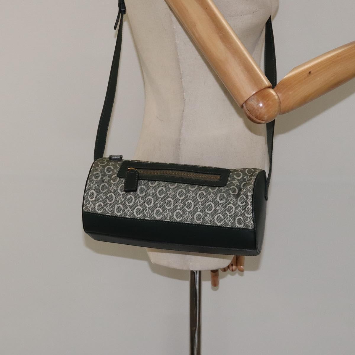 CELINE C Macadam Canvas Shoulder Bag Green Gold Auth 123863