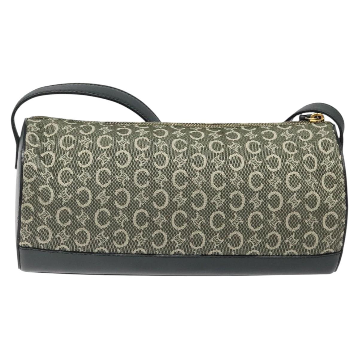 CELINE C Macadam Canvas Shoulder Bag Green Gold Auth 123863