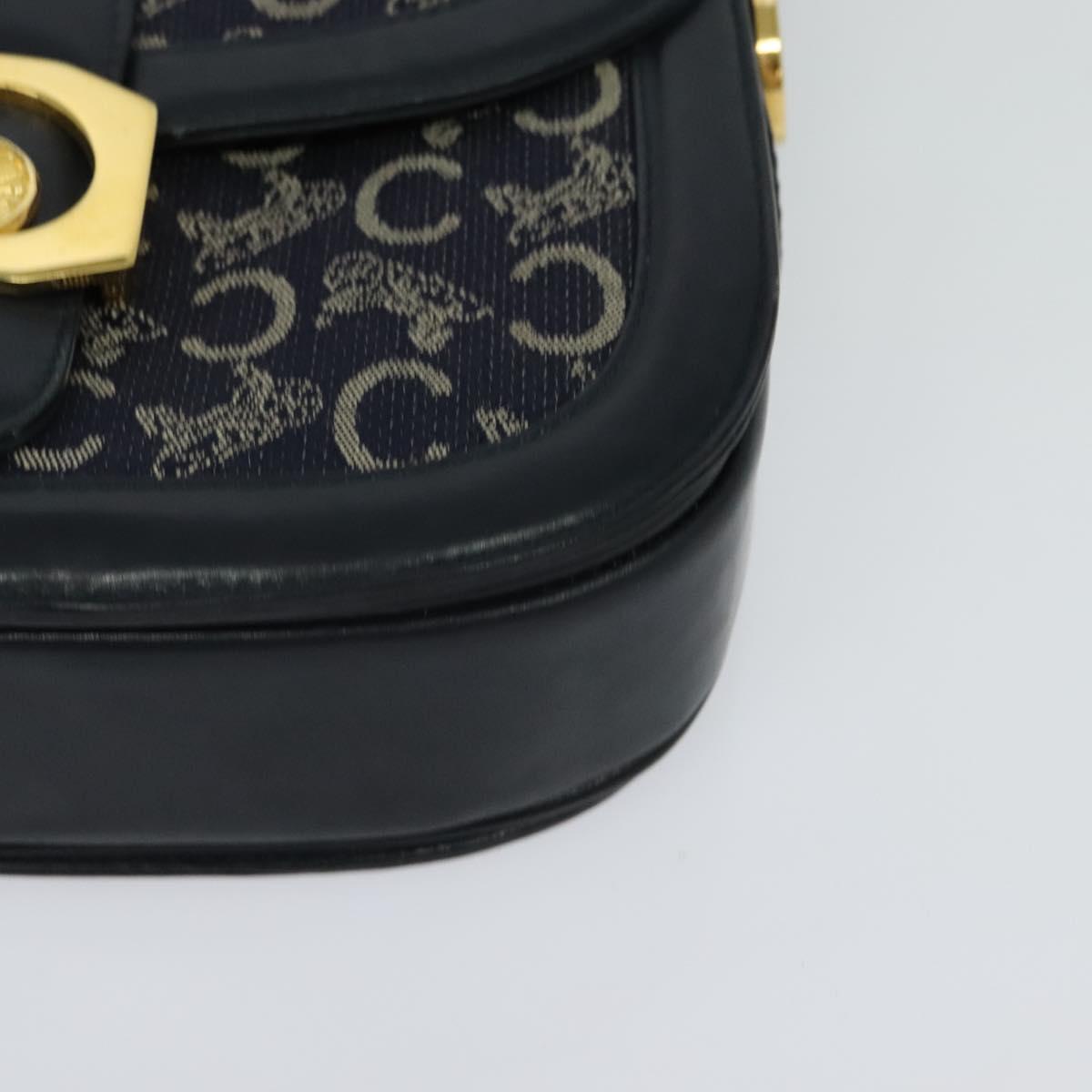 CELINE C Sulky Shoulder Bag Canvas Navy Gold Auth 123864