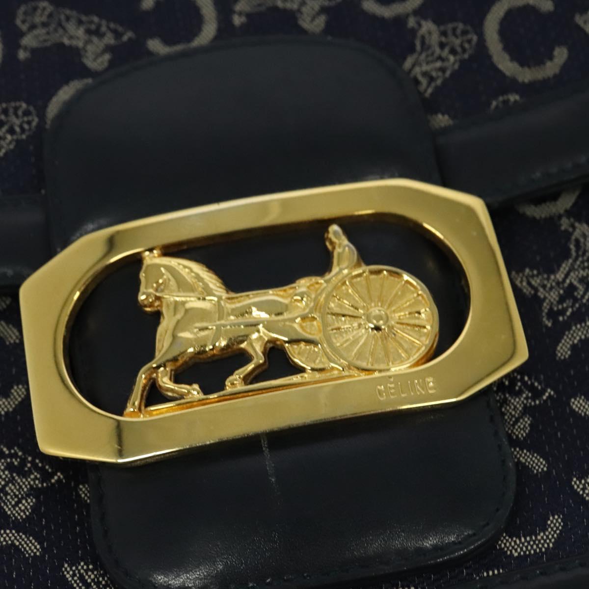 CELINE C Sulky Shoulder Bag Canvas Navy Gold Auth 123864