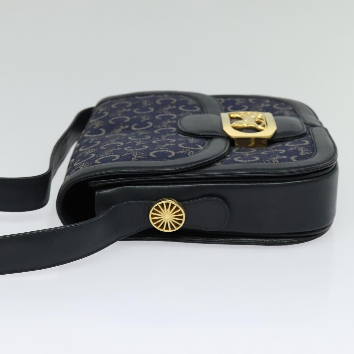 CELINE C Sulky Shoulder Bag Canvas Navy Gold Auth 123864