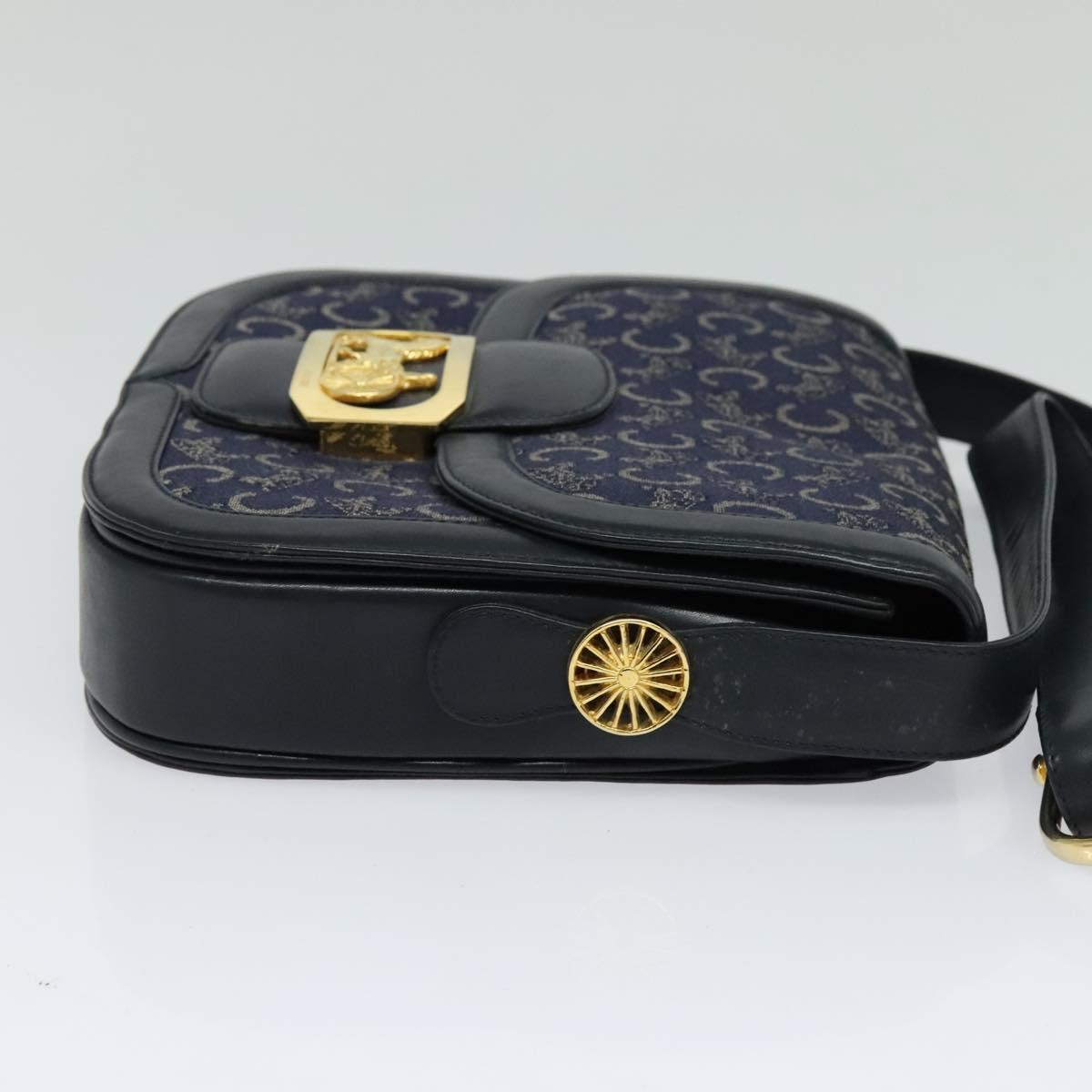 CELINE C Sulky Shoulder Bag Canvas Navy Gold Auth 123864