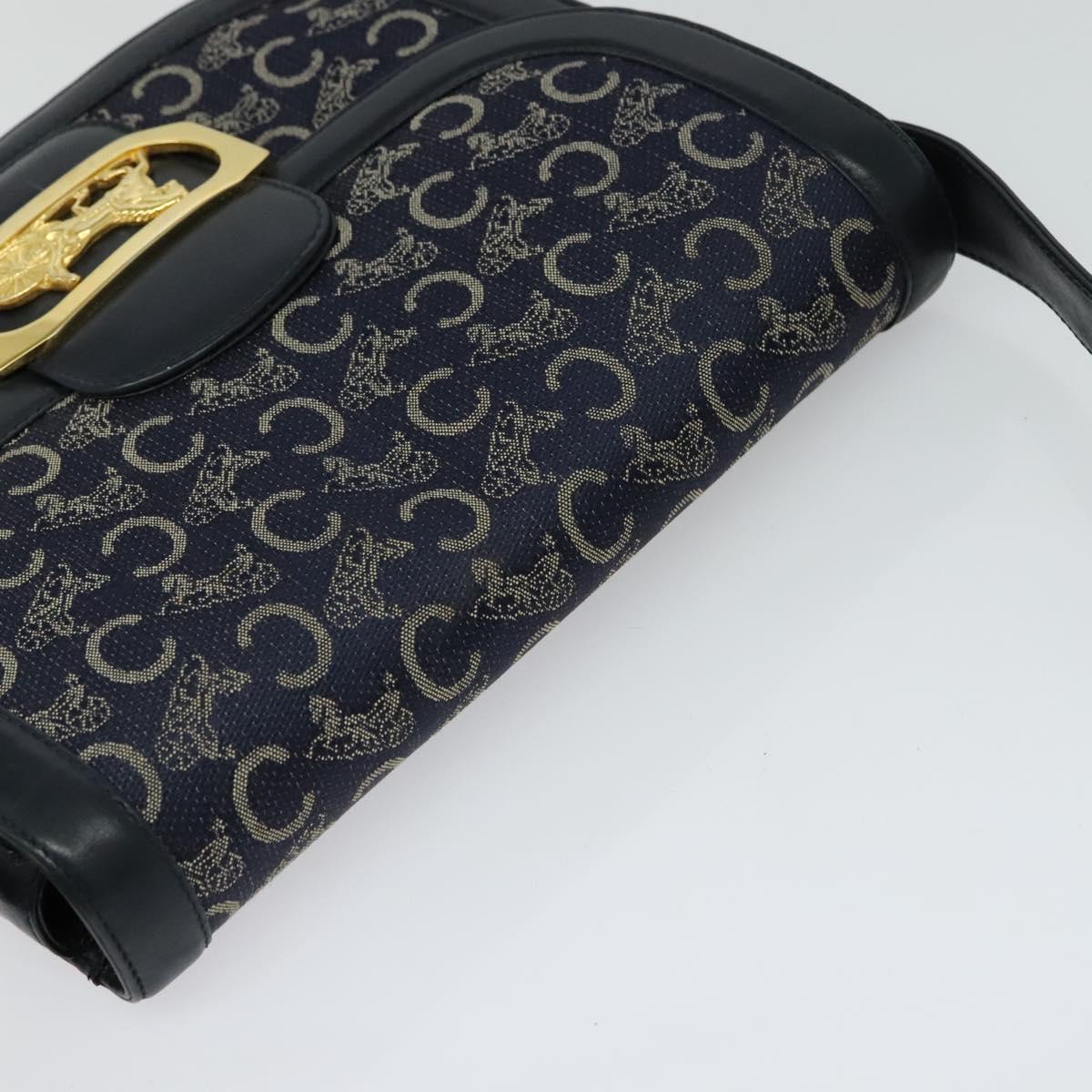 CELINE C Sulky Shoulder Bag Canvas Navy Gold Auth 123864