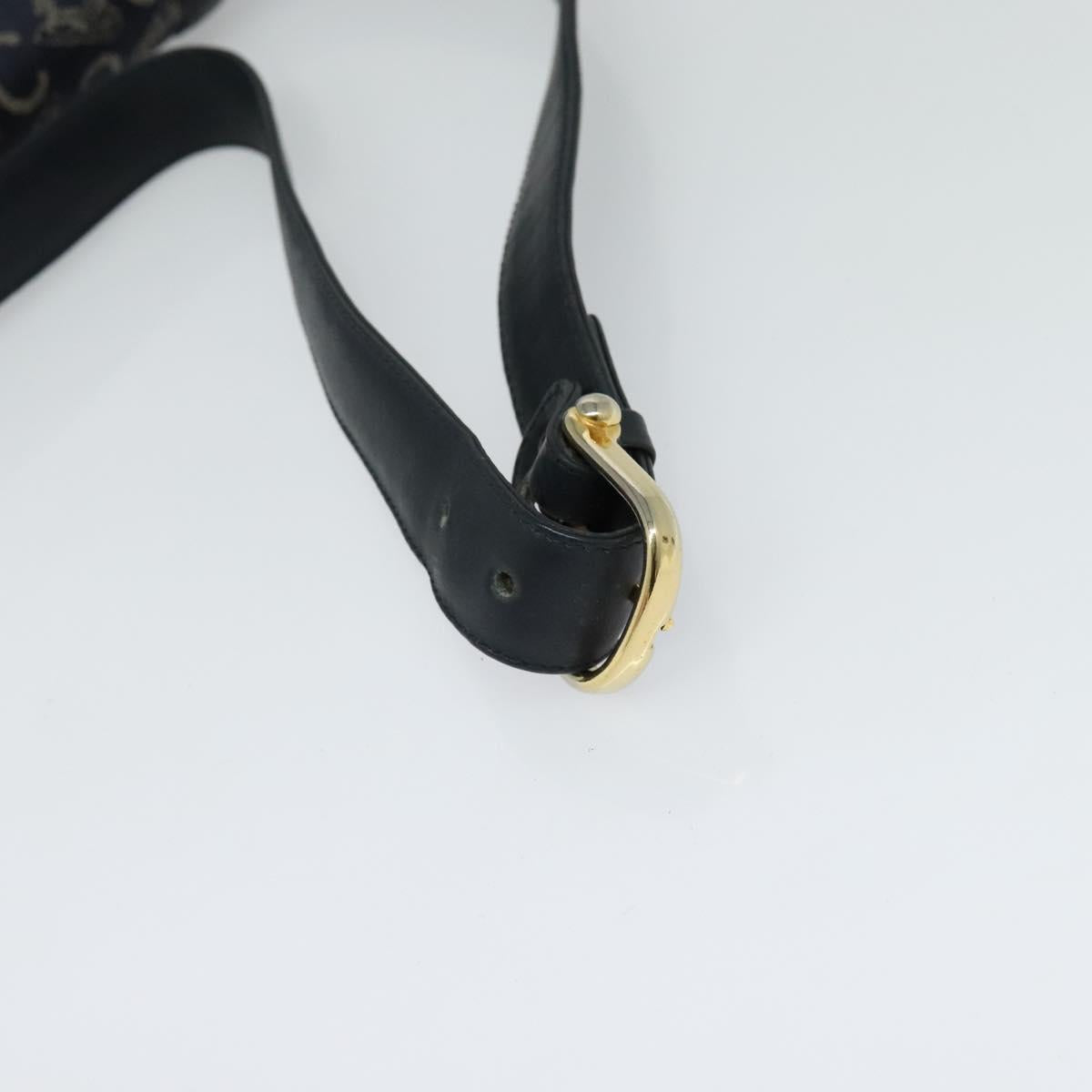 CELINE C Sulky Shoulder Bag Canvas Navy Gold Auth 123864