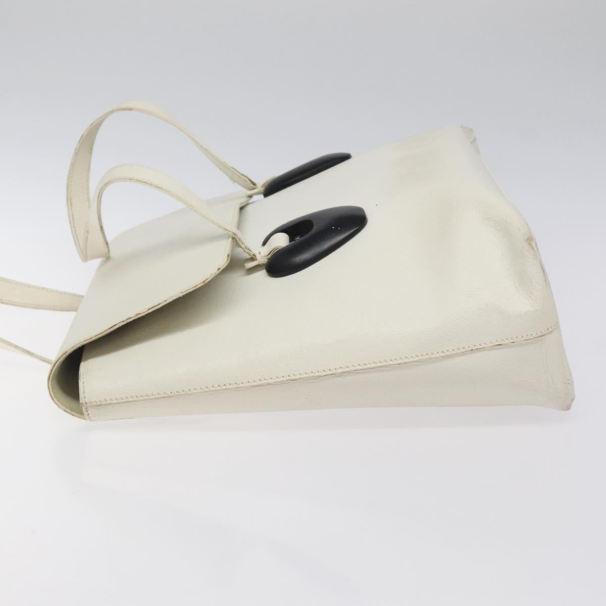 GUCCI Tote Bag Leather White Silver Auth 123894