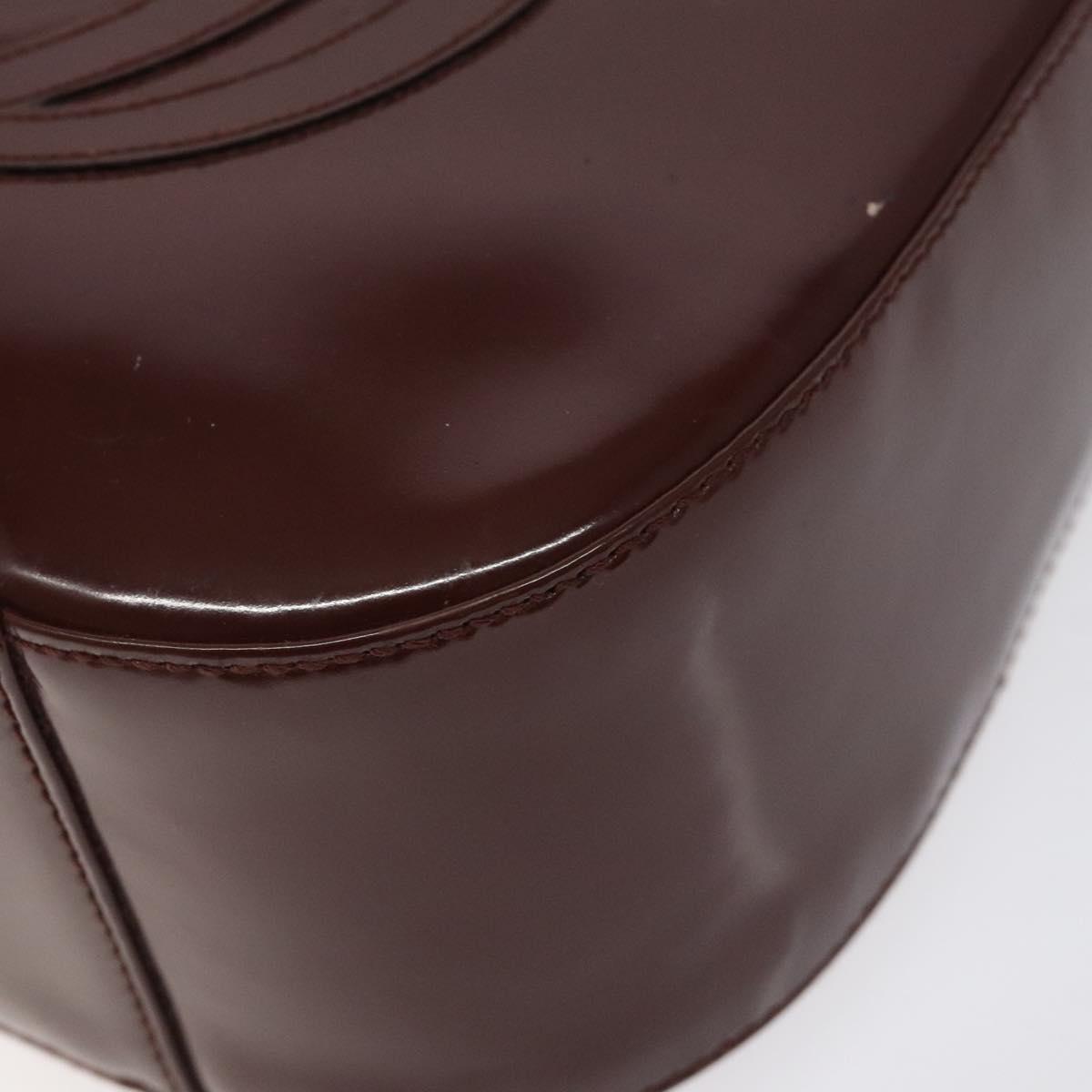 GUCCI Shoulder Bag Patent leather Brown Silver Auth 123895