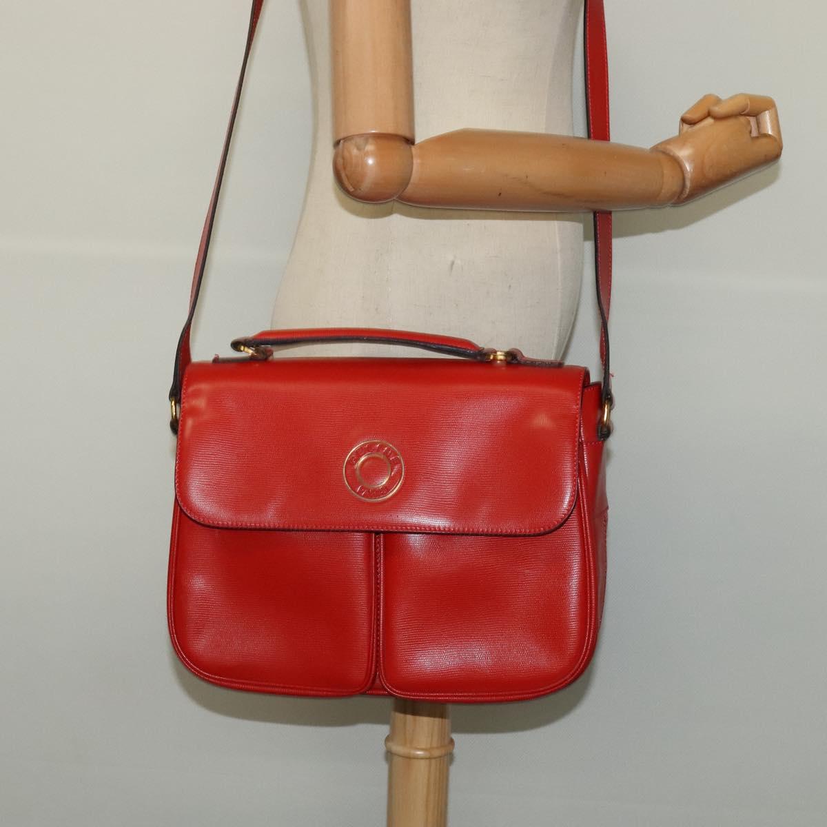 CELINE Shoulder Bag Leather Red Gold Auth 123901