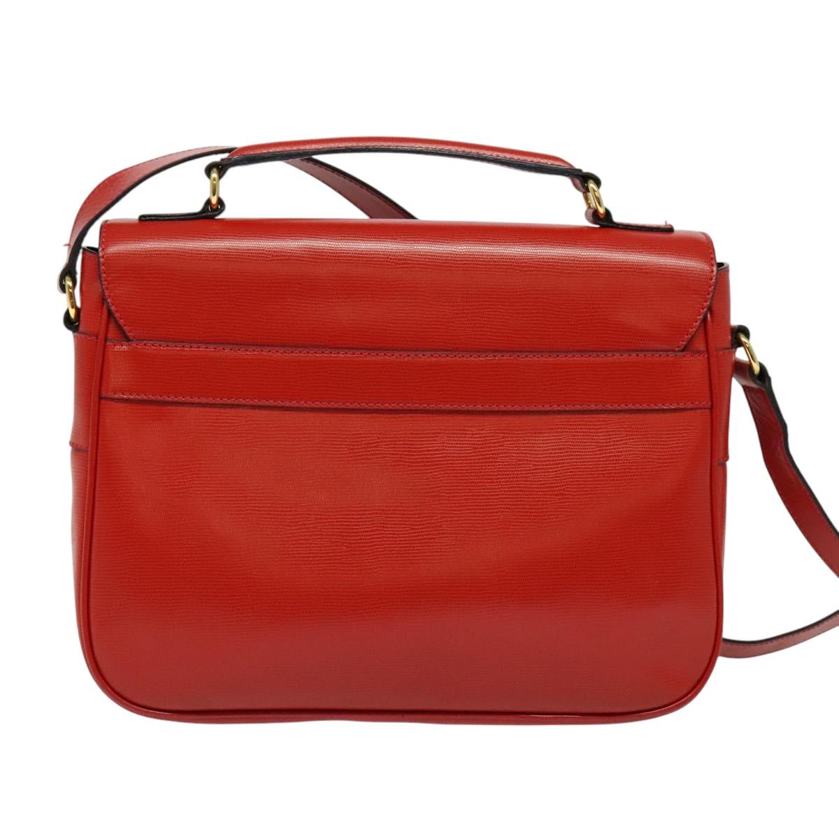 CELINE Shoulder Bag Leather Red Gold Auth 123901