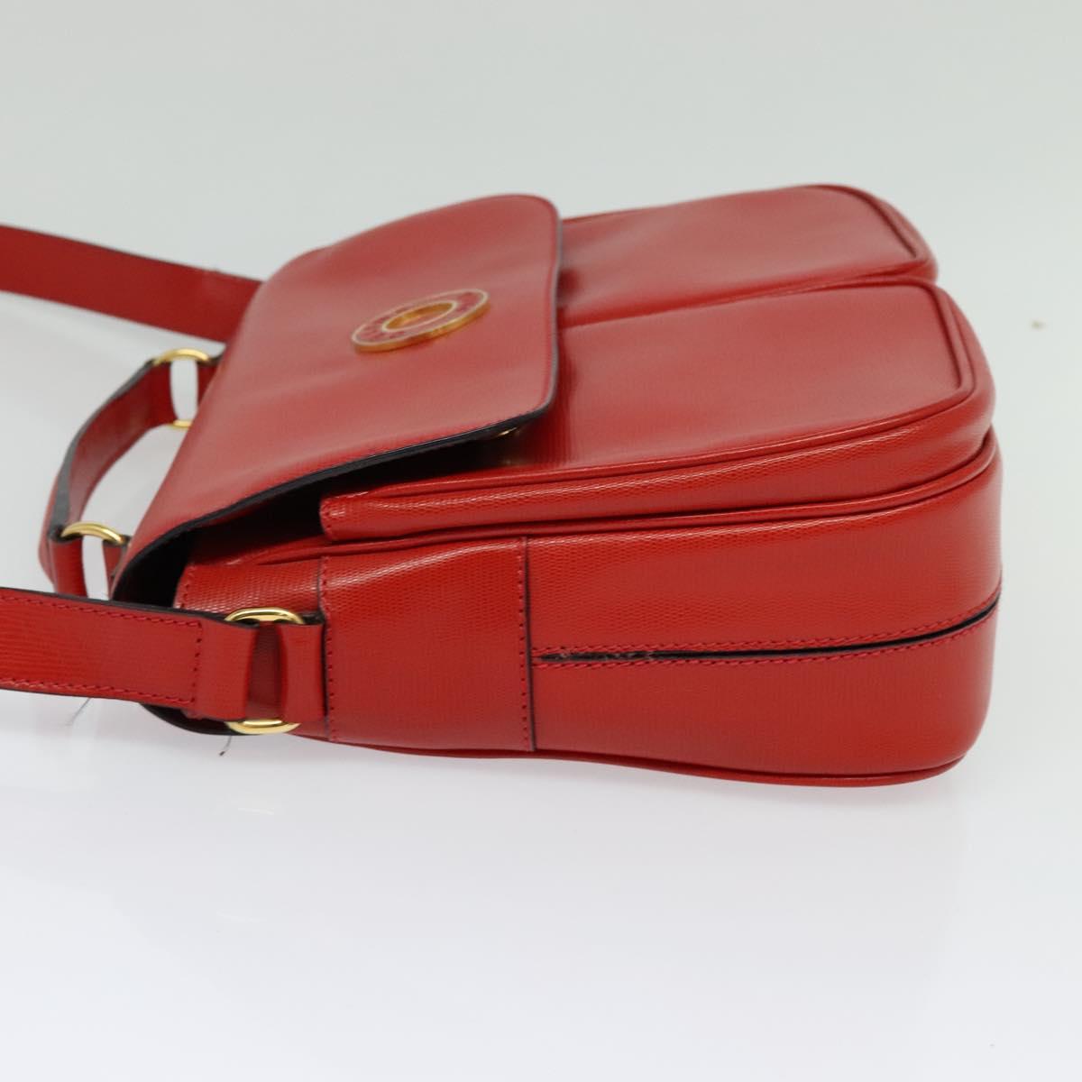 CELINE Shoulder Bag Leather Red Gold Auth 123901