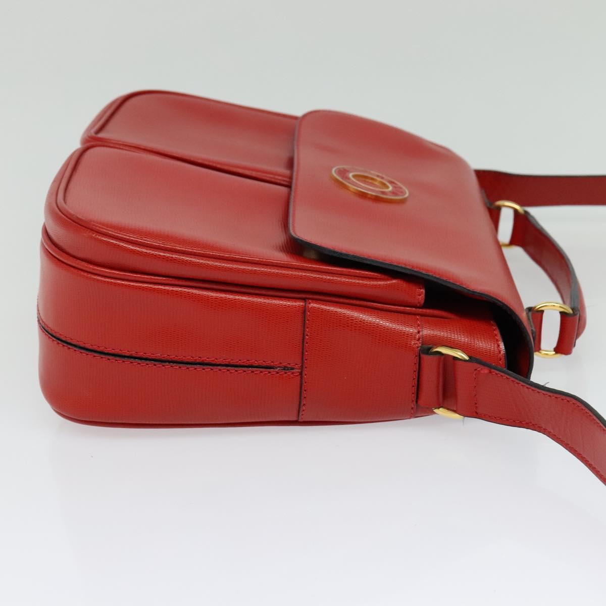 CELINE Shoulder Bag Leather Red Gold Auth 123901
