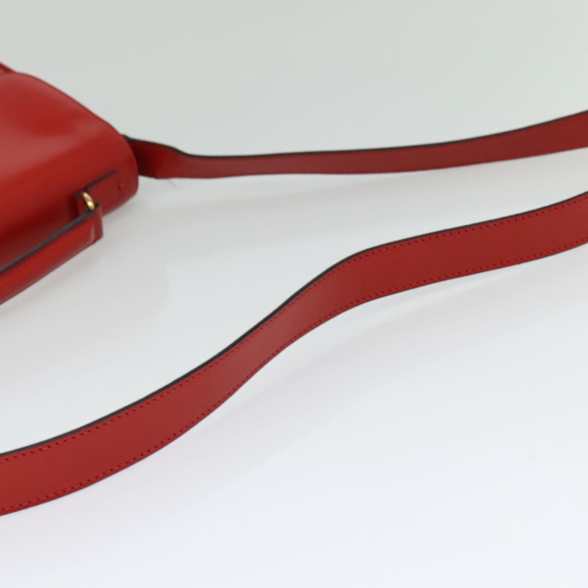 CELINE Shoulder Bag Leather Red Gold Auth 123901