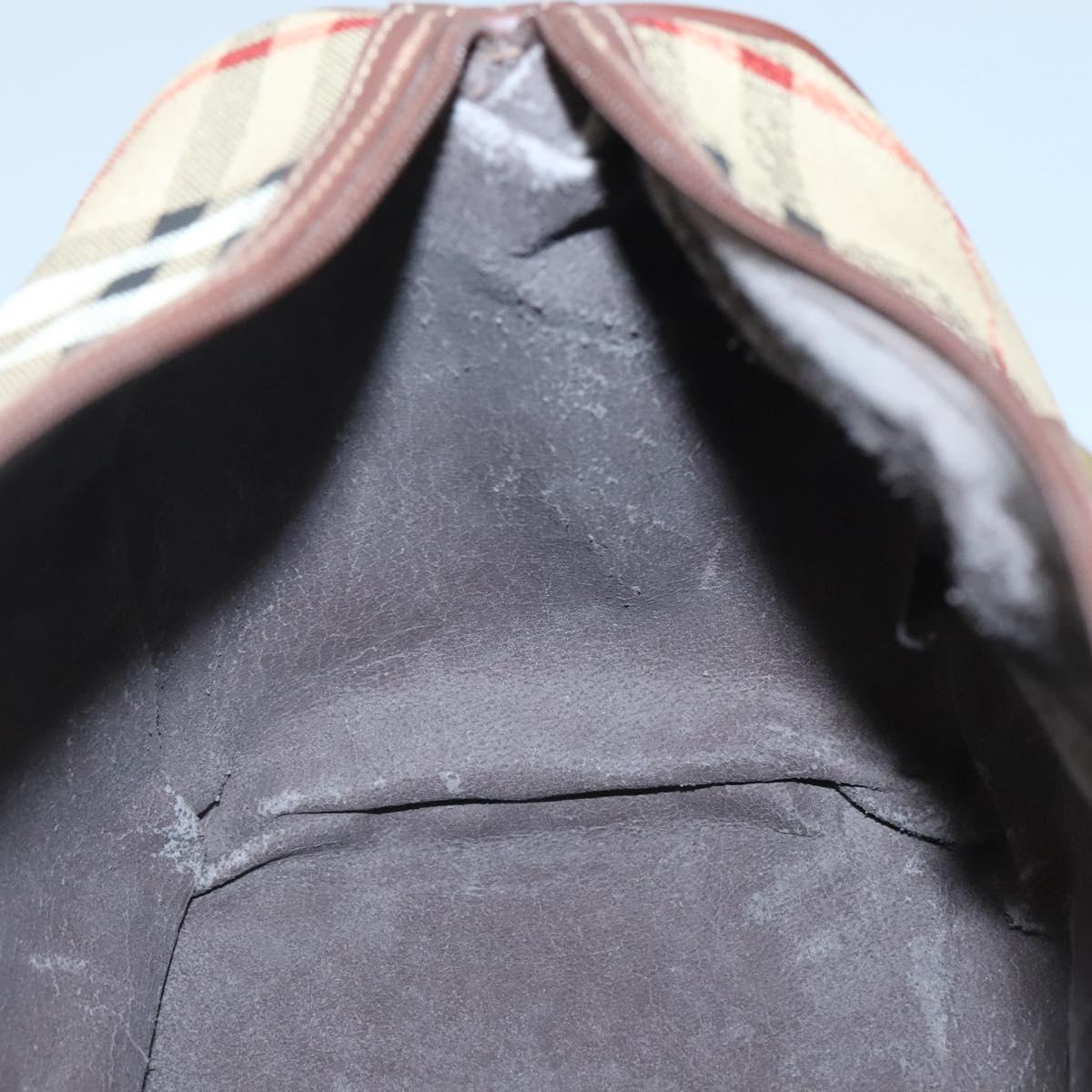 Burberrys Nova Check Hand Bag PVC Beige Gold Auth 123902