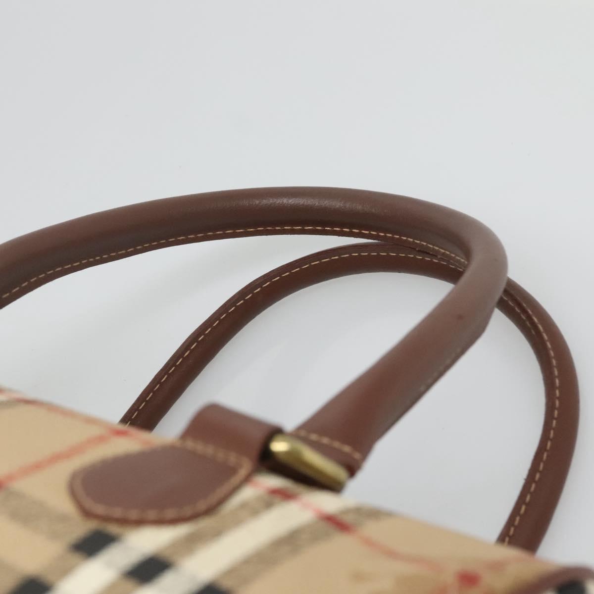 Burberrys Nova Check Hand Bag PVC Beige Gold Auth 123902