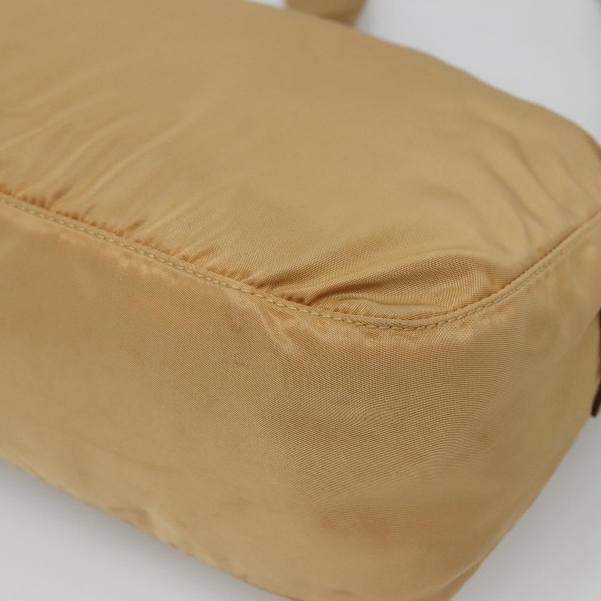 PRADA Shoulder Bag Nylon Beige Silver Auth 123907